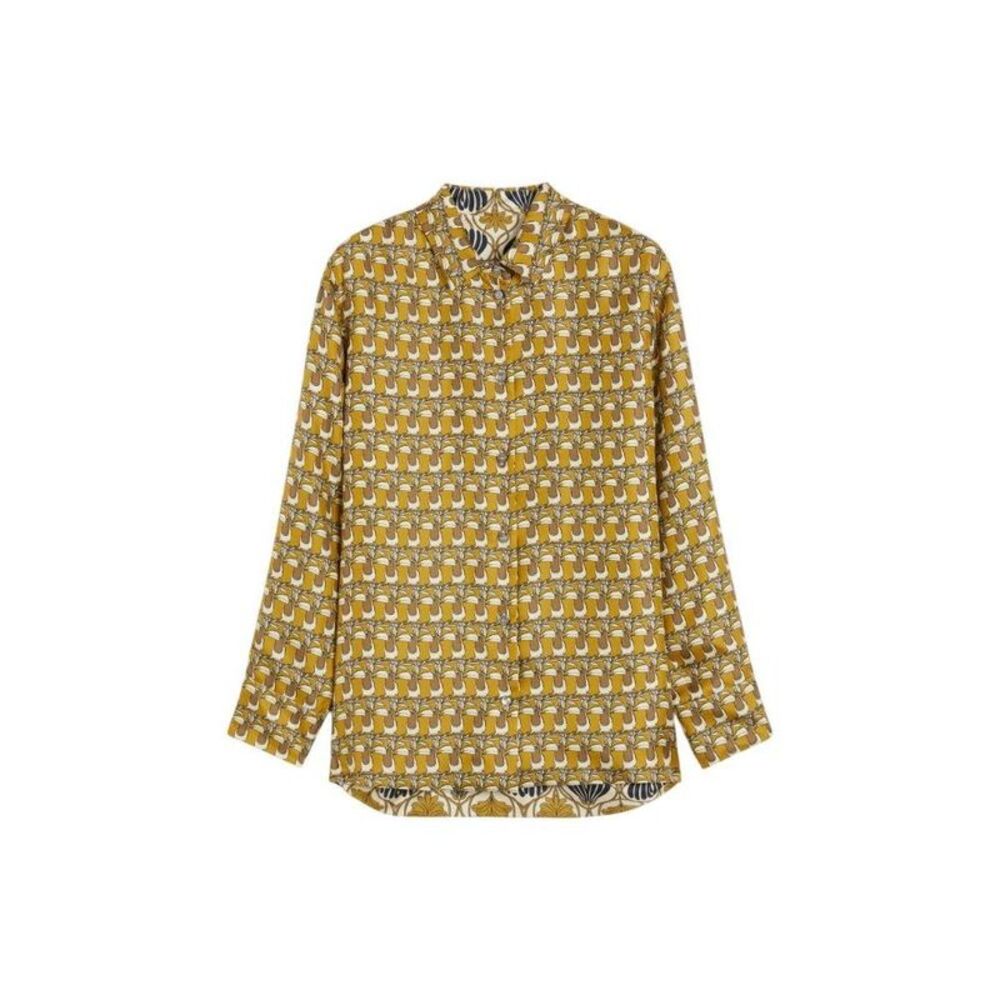 S MAX MARA Women's Patterned Long Sleeve Collared Blouse Women MUSTARD Shirts